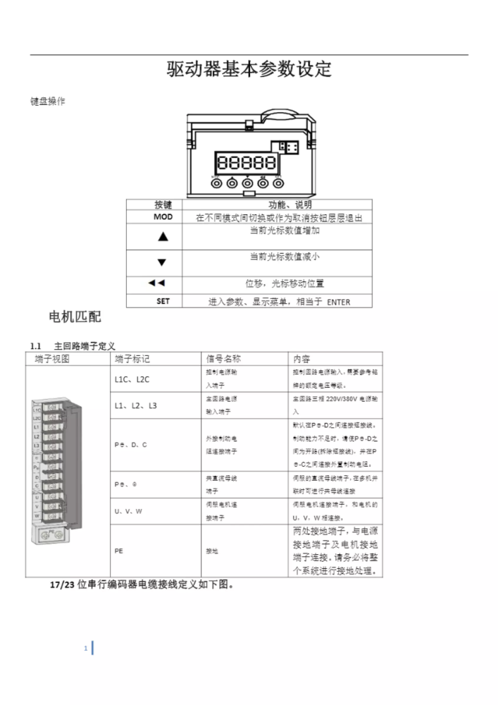 驱动器快速调机参数