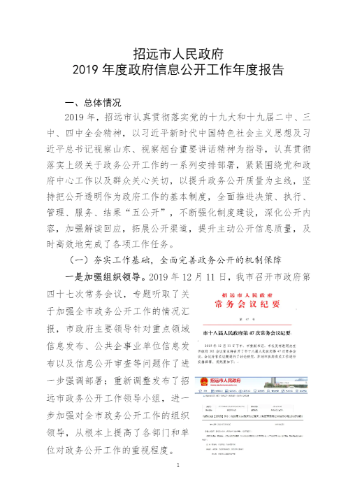 招远市人民政府2019年度政府信息公开工作年度报告