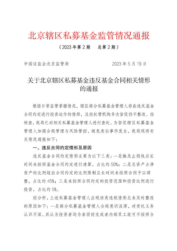 北京辖区私募基金监管情况通报（第二期）