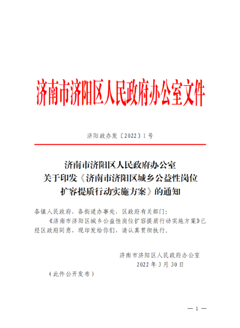 济南市济阳区城乡公益性岗位扩容提质行动 实施方案