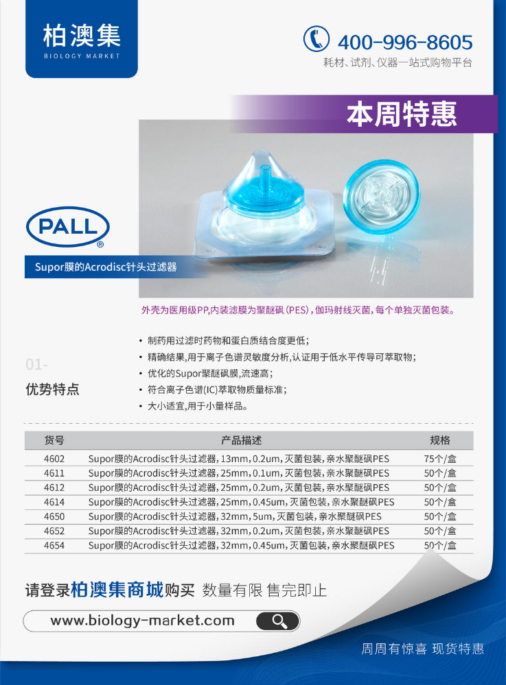 PALL 带有Supor膜的Acrodisc 针头过滤器