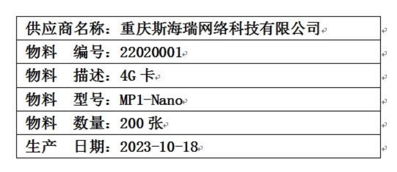 物料明细