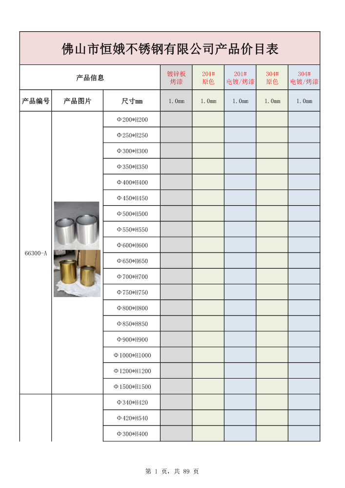 规格表2022