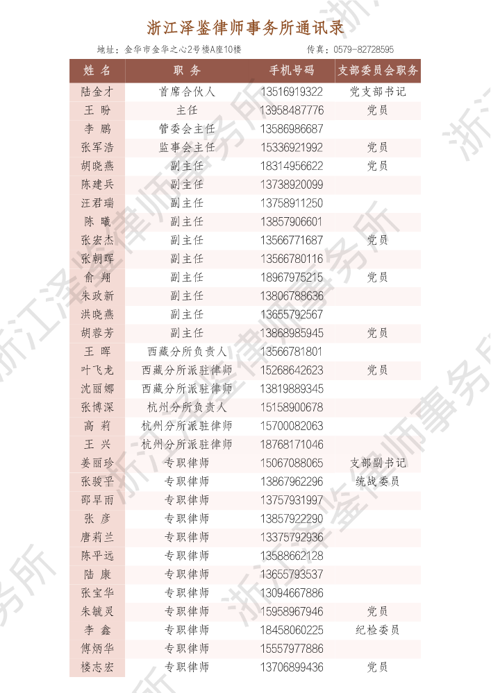 浙江泽鉴律师事务所通讯录