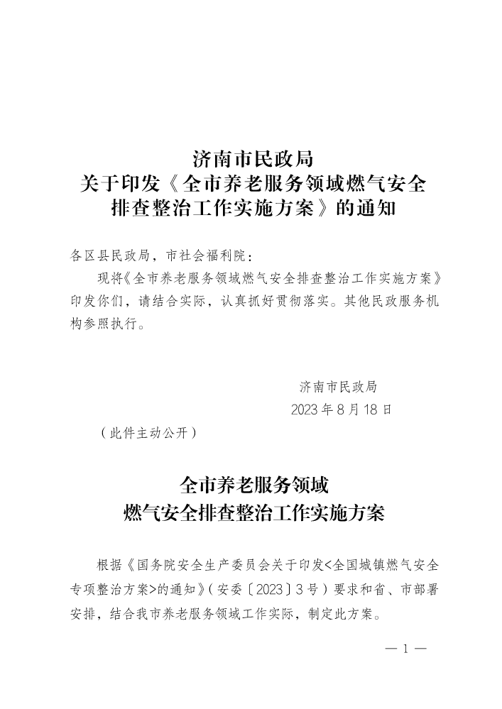 济民函〔2023〕26号全市养老服务领域燃气安全排查整治工作实施方案（最终版）