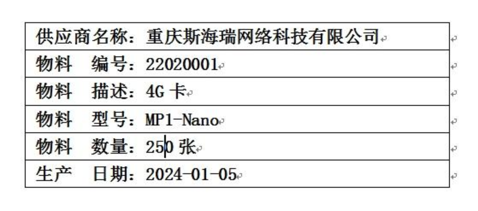 物料明细