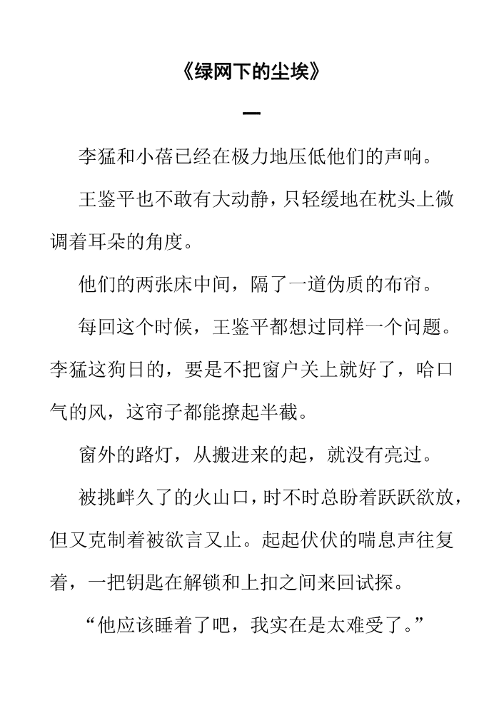 《绿网下的尘埃》短篇小说+14739字