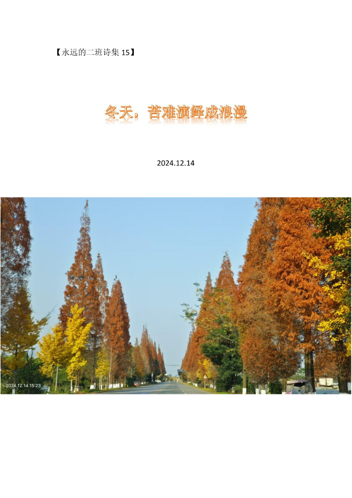 【永远的二班诗集15】12.14冬天，苦难演绎成浪漫