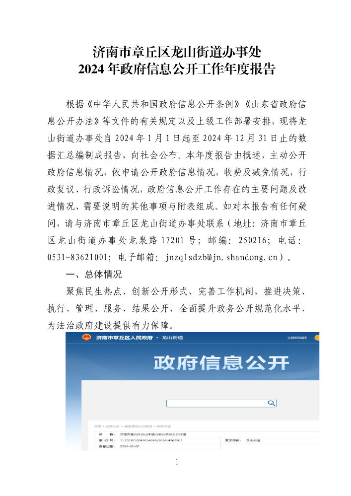 龙山街道办事处政府信息公开年报