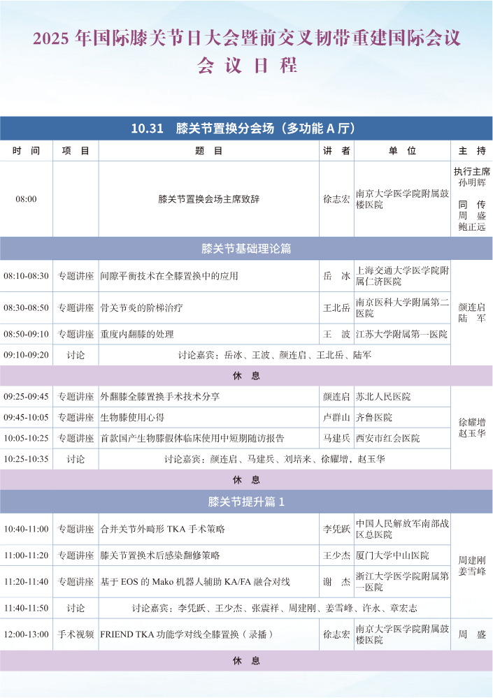 25年国际膝关节会议日程