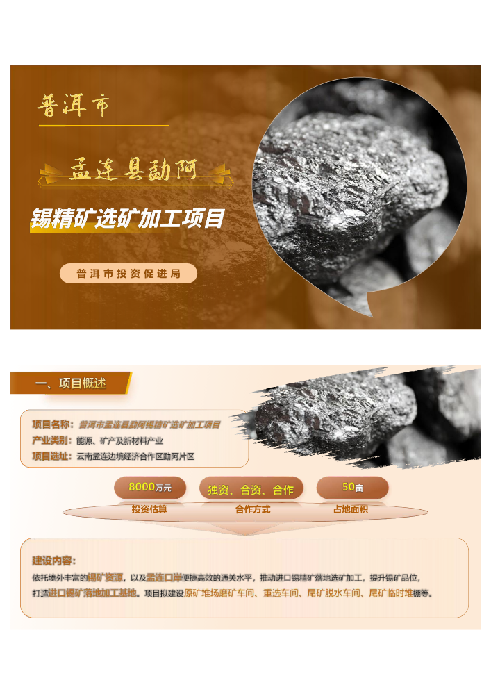 普洱市孟连县勐阿锡精矿选矿加工项目