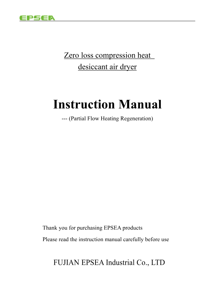 C805321 Zero Loss Compression Heat Desiccant Air Dryer Manual -partial flow heat