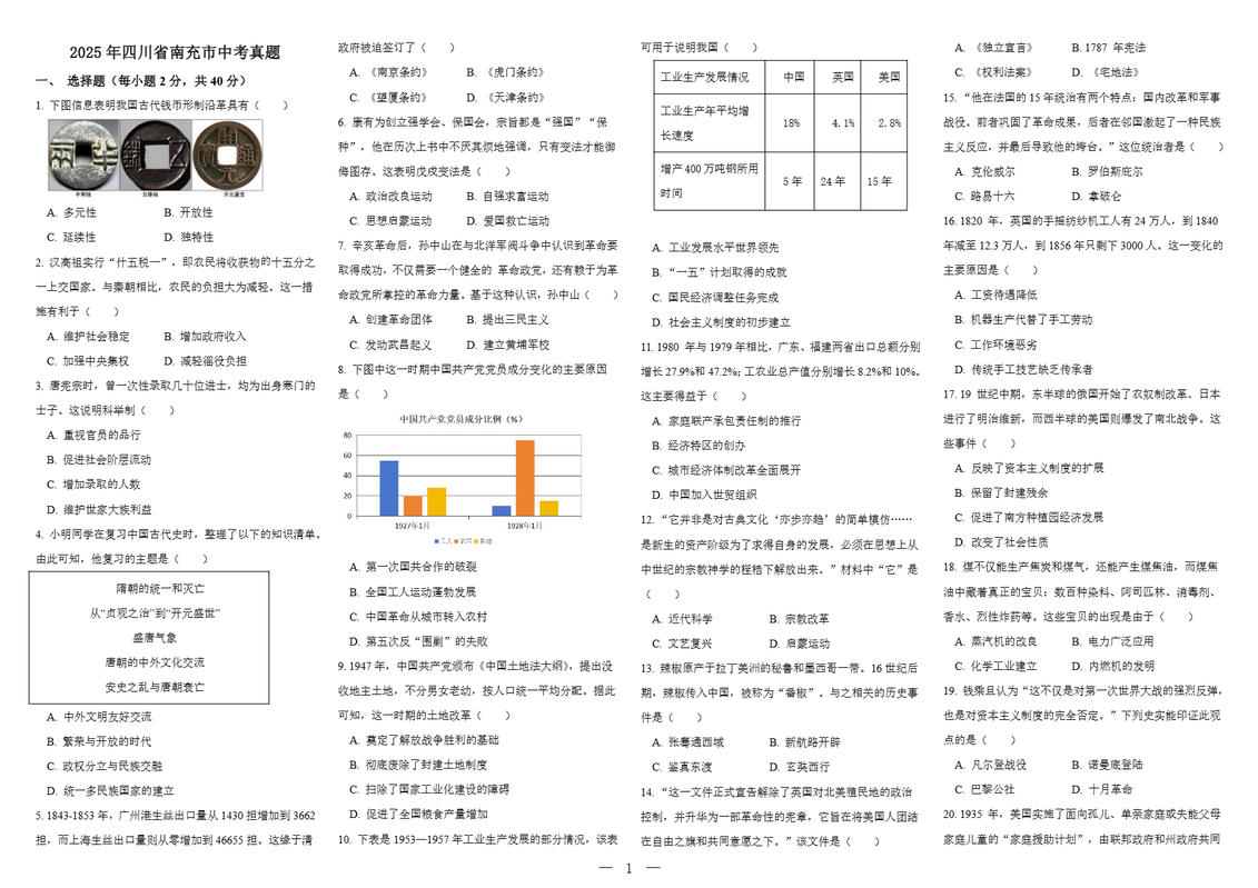 2026年中考历史真题卷