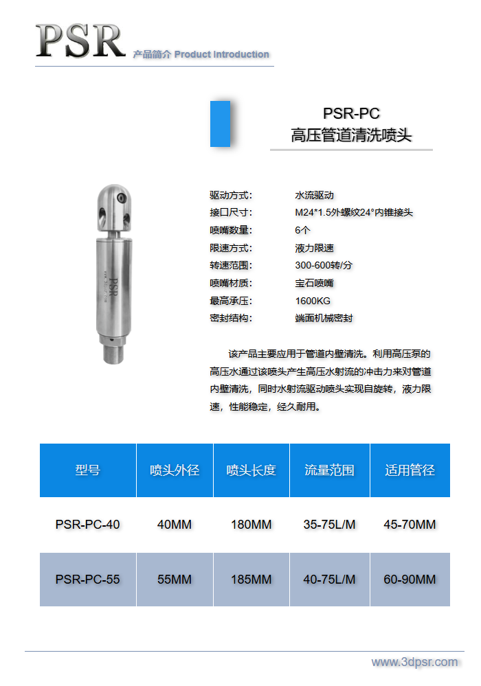 PSR-PC 高压管道清洗喷头