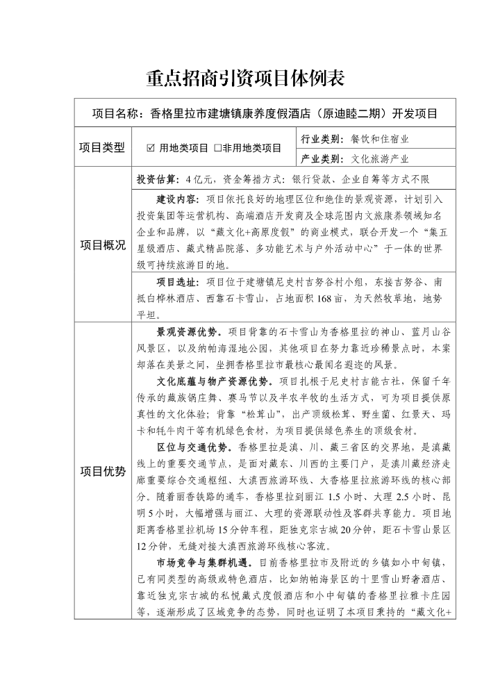 香格里拉市建塘镇康养度假酒店（原迪睦二期）开发项目
