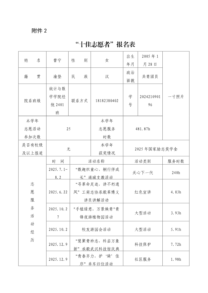 “经统2401+曾宁+十佳志愿者”报名表